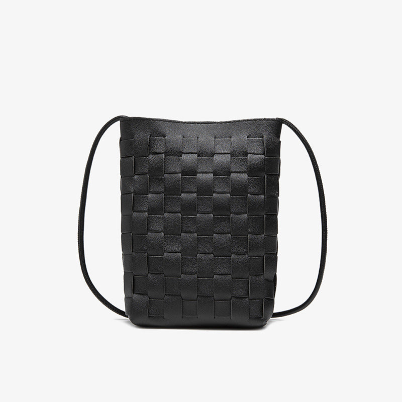 Wholesale PU Woven Simple Messenger Vertical Phone Bag